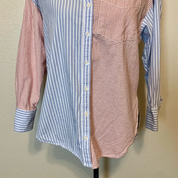 Anthropologie Maeve Bennett Button Down Top Mixed Stripes Oversized XXS Red Blue - Picture 4 of 15
